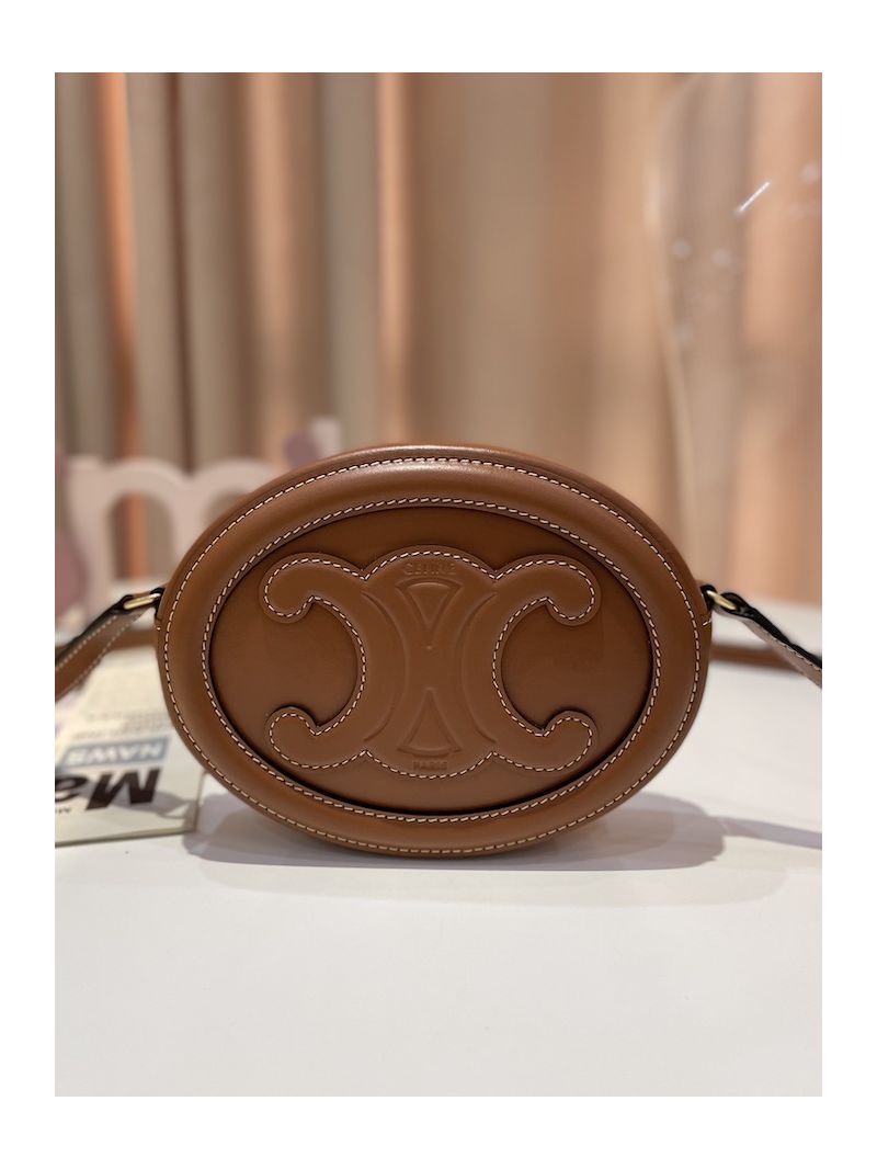 Celine Crossbody Oval Purse Cuir Triomphe In Smooth Calfskin 10I703 Tan