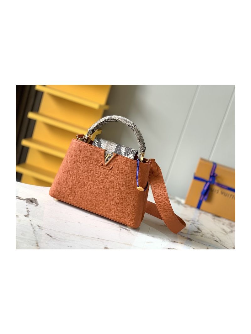 Louis Vuitton Capucines with python top handle and Flap N96467 Orange