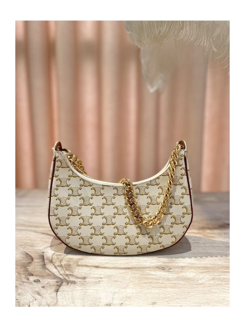 Celine Medium Ava Chain In Canvas and Calfskin 199582 White