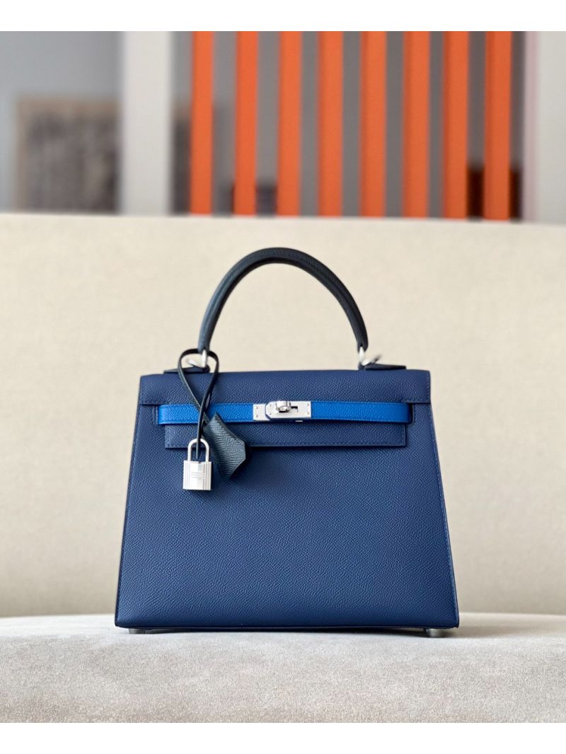 Hermes Kelly Epsom Tri-Color Blue sapphire Noir Bleu hydra Bag