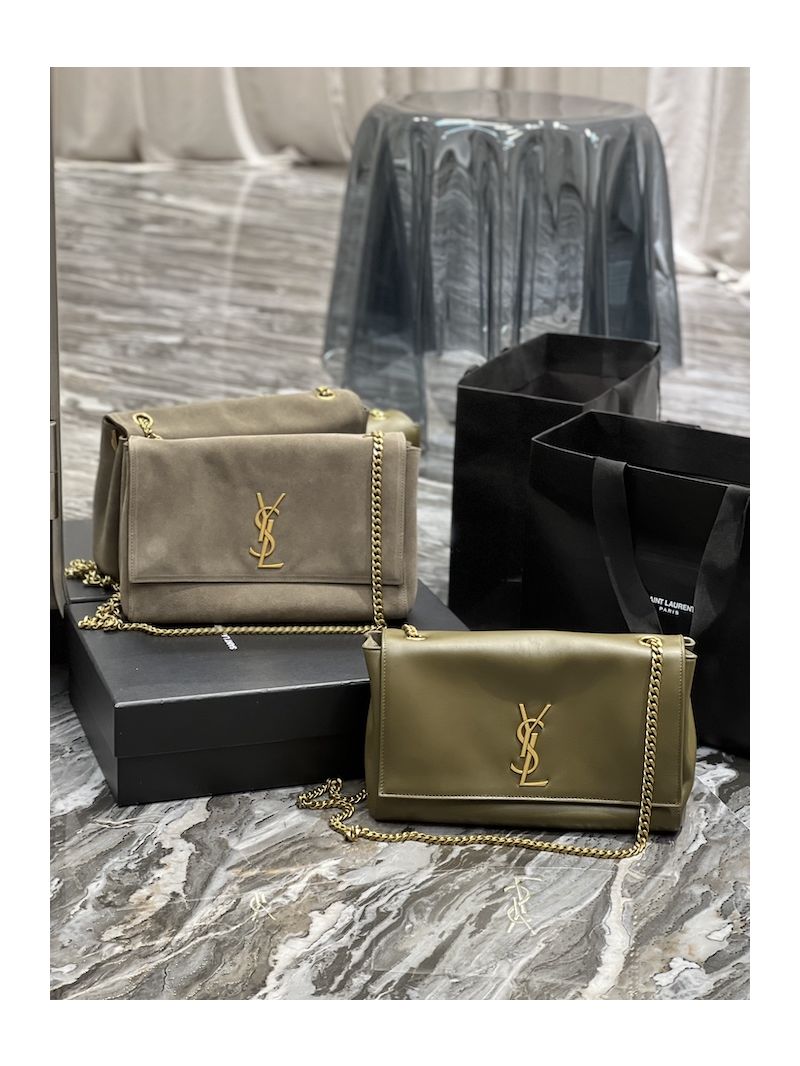 YSL Saint Laurent Kate Medium Reversible In Suede And Smooth Leather 553804 Khaki