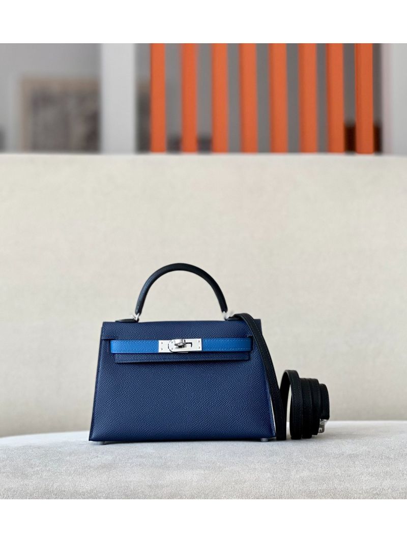 Hermès Epsom Leather Mini Kelly Sellier II 20 in Blue sapphire Noir Bleu hydra