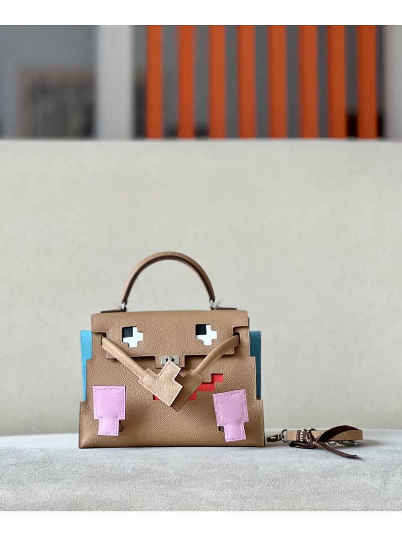 Hermes Kelly Doll Quelle Idole Picto Chai, Mauve, Terre, Celeste Epsom (Limited Edition)