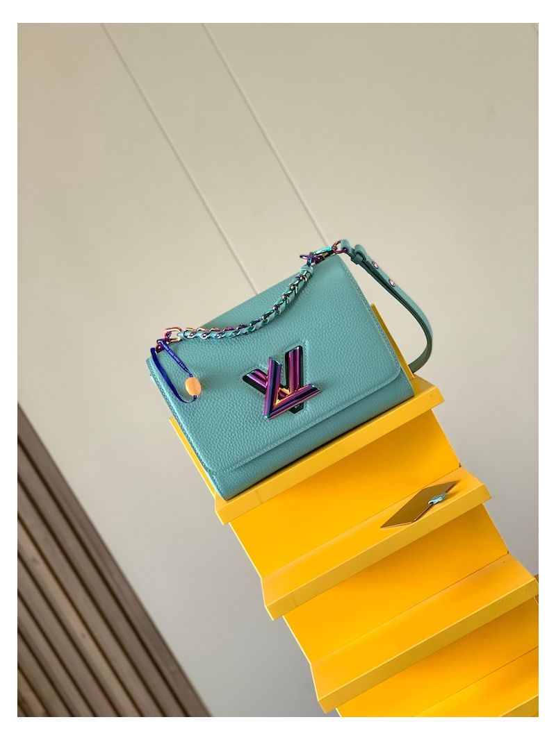 Louis Vuitton LV Twist MM Grained Calfskin Iridescent Blue M20694