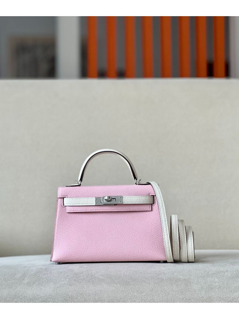 Hermès Chevre Mysore Leather Mini Kelly Sellier II 20 Bag Bi-Color 3Q Sakura Pink w Nata