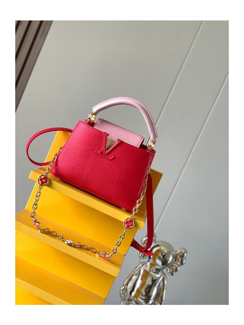 Louis Vuitton Capucines Mini BB MM Tri-Colour M20845 M20708 with colorful enamel Monogram Flowers Pink