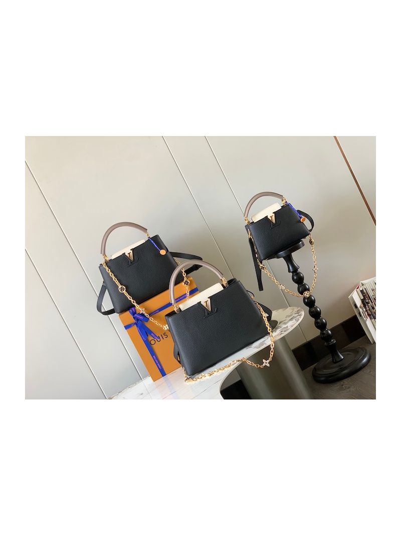 Louis Vuitton Capucines Mini BB MM Tri-Colour M20845 M20708 with colorful enamel Monogram Flowers Black