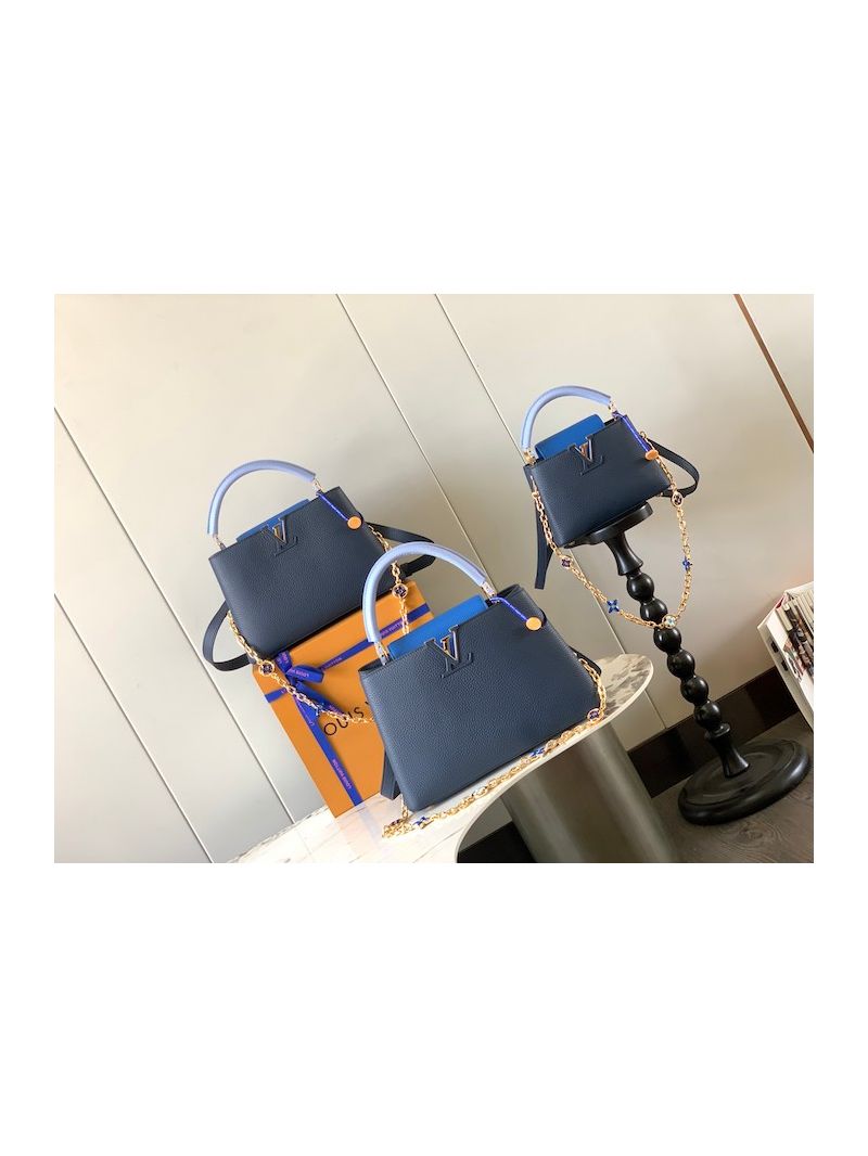 Louis Vuitton Capucines Mini BB MM Tri-Colour M20845 M20708 with colorful enamel Monogram Flowers Blue