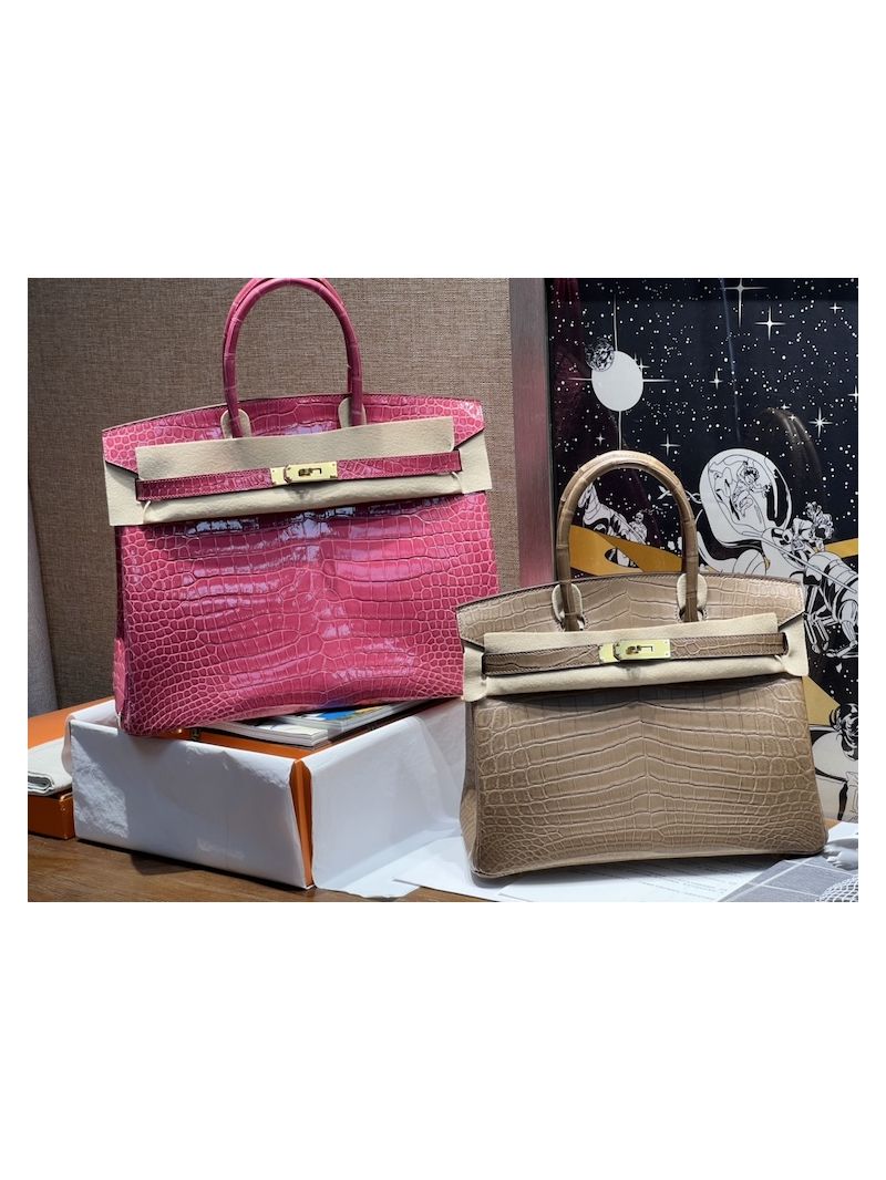 Hermes Birkin Shiny Alligator Leather Rose Extreme