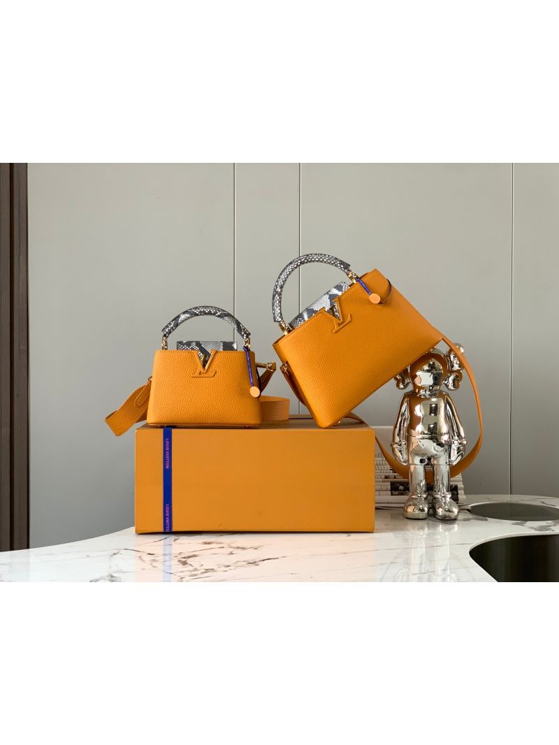 Louis Vuitton Capucines with python top handle and Flap N96467 Golden Yellow