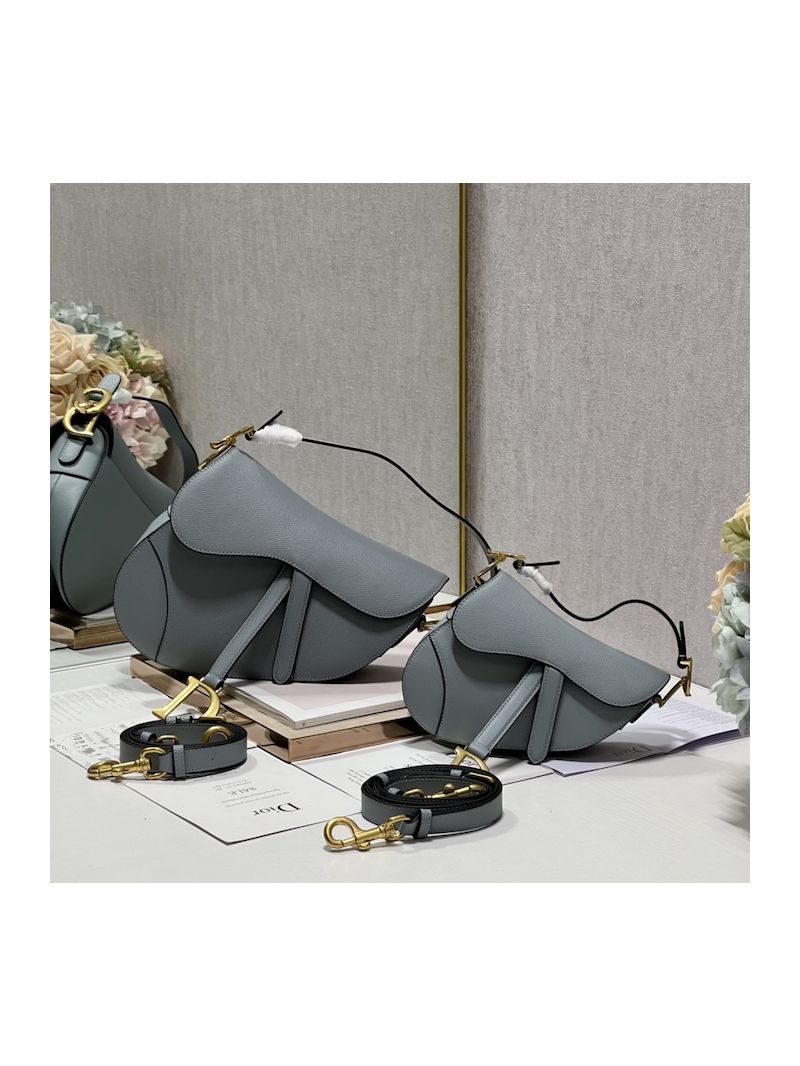 Dior Saddle Bag With Strap Grained Calfskin M0455 Cloud Blue