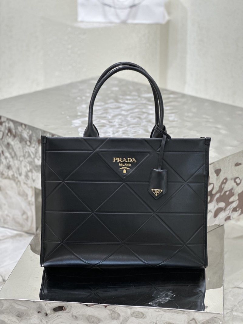 Prada Large Leather Symbole Bag With Topstitching 1BA377 Black