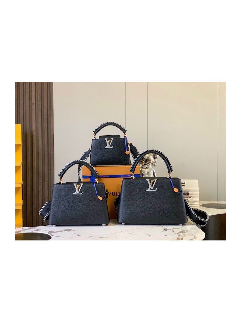 Louis Vuitton Capucines Mini BB MM M21127 M21121 Black / Etain Metallic Gray