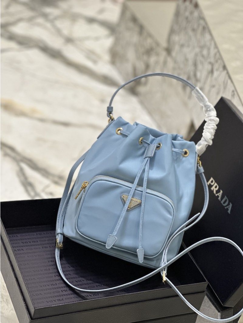 Prada Duet Re-Nylon Bucket shoulder bag 1BH038 Light Blue