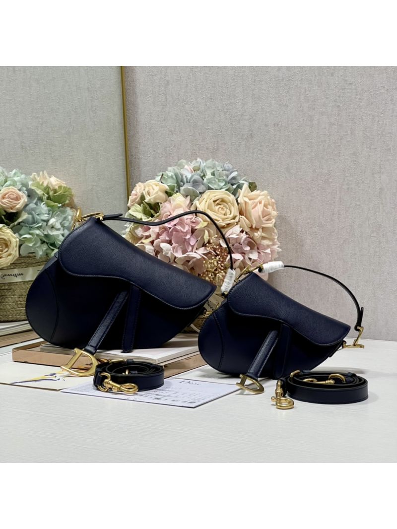 Dior Saddle Bag With Strap Grained Calfskin M0455 Dark Blue
