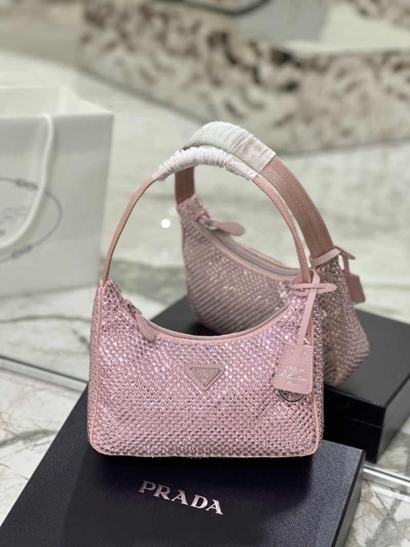 Prada Satin Mini-Bag with Artificial Crystals 1NE515 Alabaster Pink