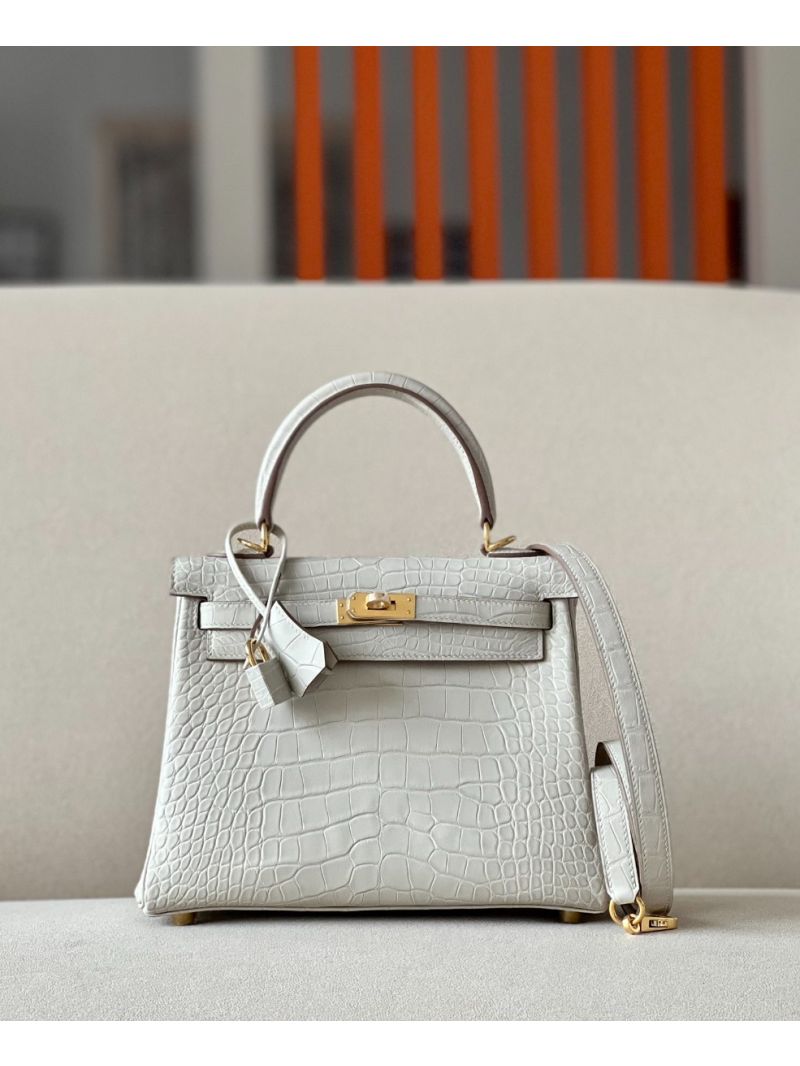 Hermes Kelly Retourne Bag in Matte Alligator Leather 8L Beton
