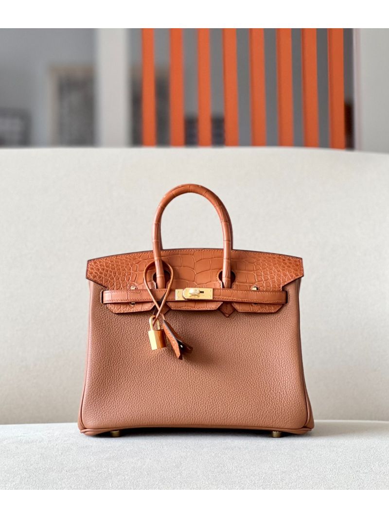 Hermes Birkin Touch Togo w Matte Alligator Leather Brown