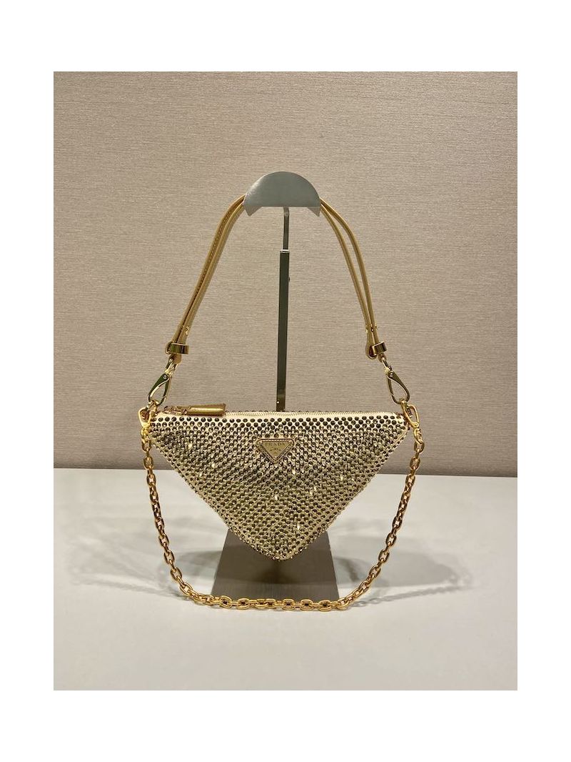 Prada Triangle Satin Mini-bag With Crystals 1BC190 Gold