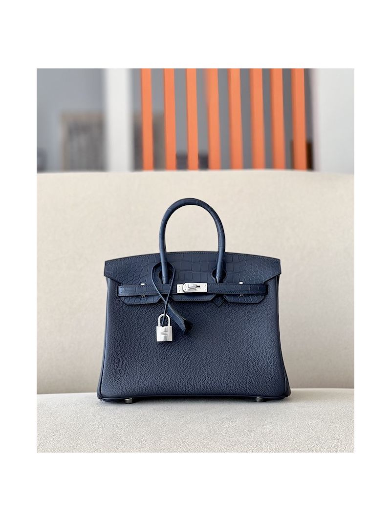 Hermes Birkin Touch Togo w Shiny Alligator Leather 2Z Blue Nuit