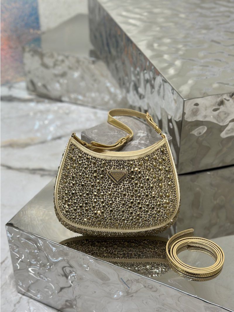 Prada Cleo Satin Bag With Appliqués 1BC169 Platinum