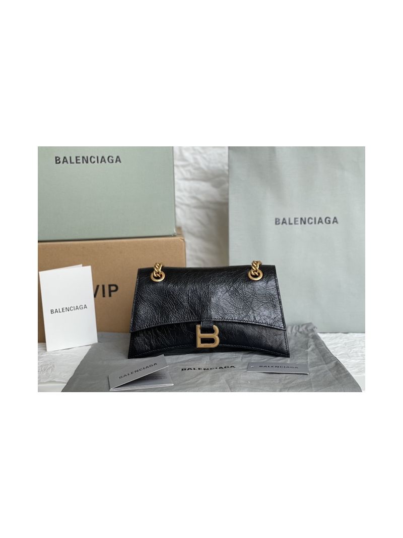 Balenciaga Crush Small Chain Bag In Black Crushed Calfskin 716351