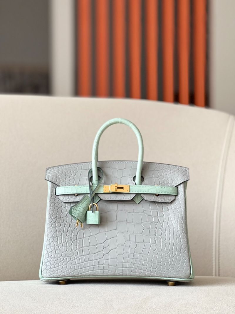 Hermes Birkin Matte Alligator Leather Bi-Color Pearl Grey and 6U Mint