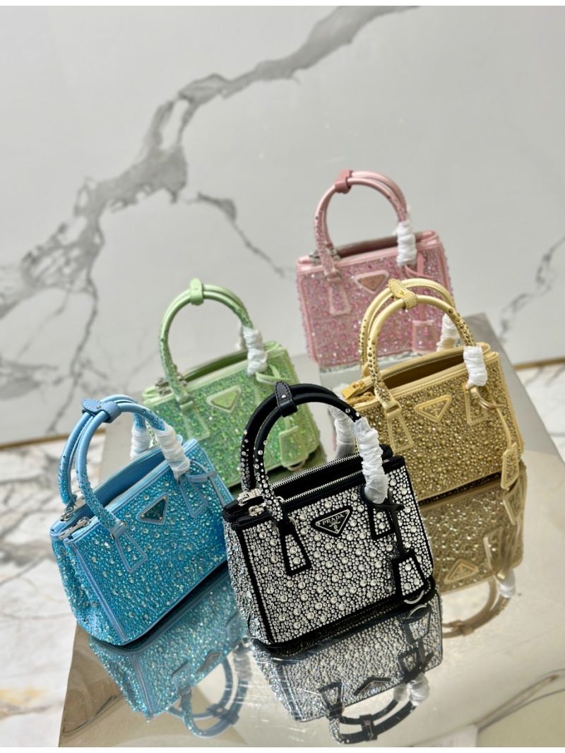 Prada Galleria Satin Mini-bag With Crystals 1BA906 Platinum