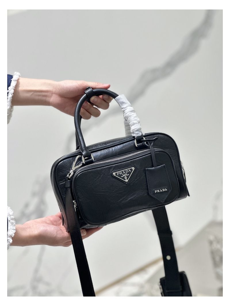 Prada Antique Nappa Leather Multi-pocket Top-handle Bag 1BB099 Black