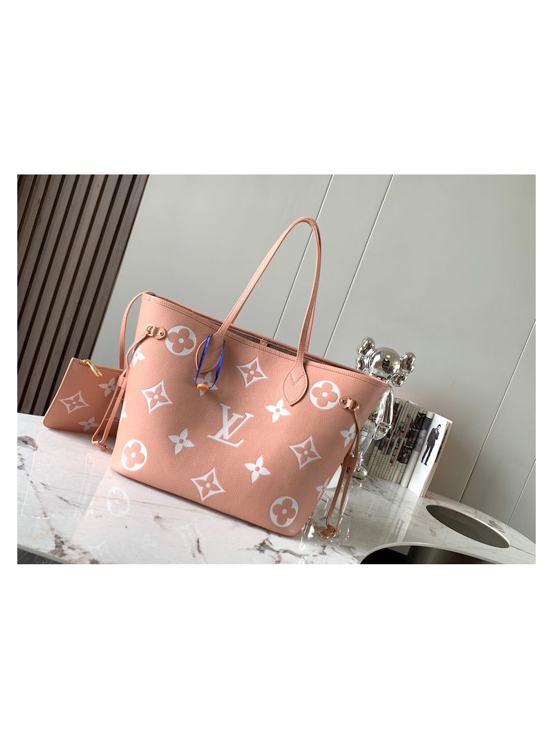 Louis Vuitton LV Neverfull MM M58907 Monogram Embossed Leather Rose Trianon