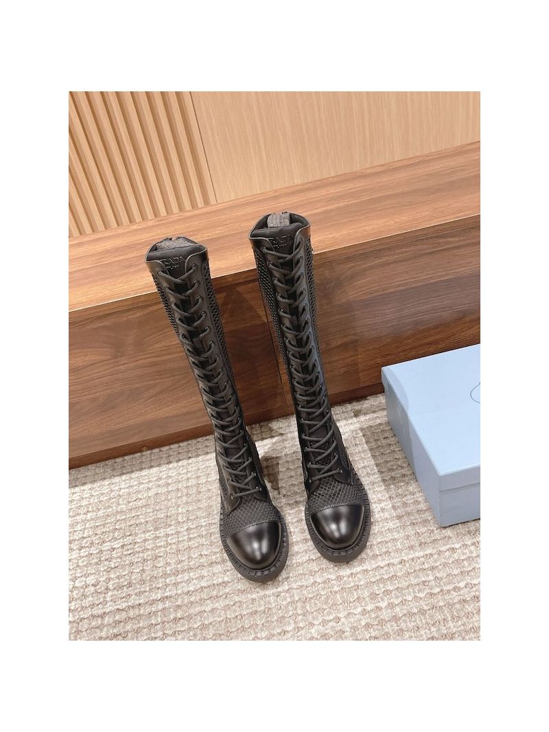 Prada Brushed Leather And Mesh Boots 1W907M