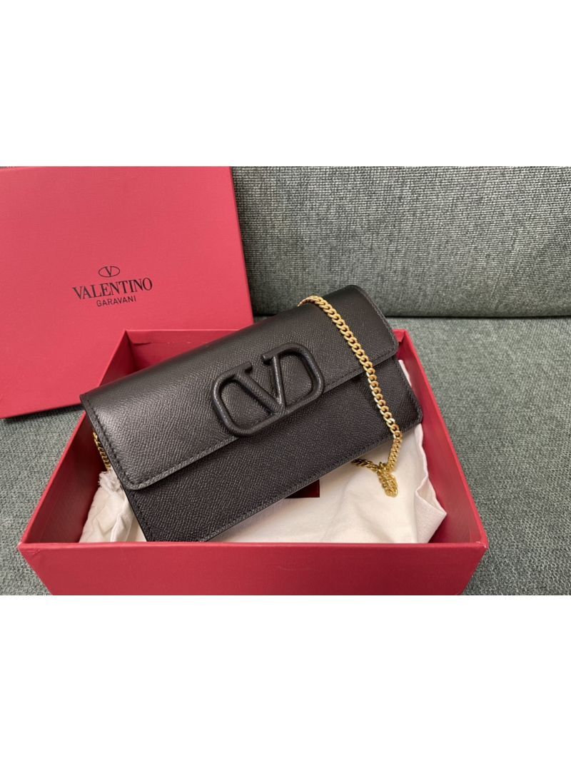 Valentino VLogo Signature Grainy Calfskin Wallet With Chain 5W2P0S93 Black