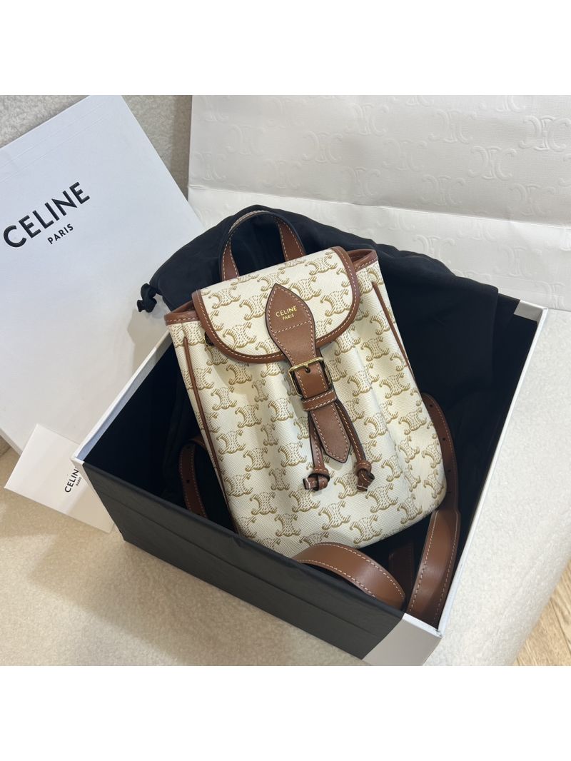 Celine Small Backpack Folco In Triomphe Canvas 192002 White
