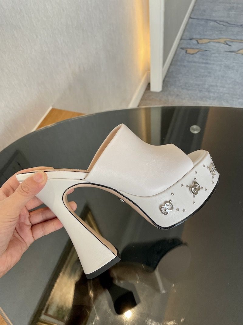 Gucci Interlocking G Platform Slide Leather Sandal 740426 White