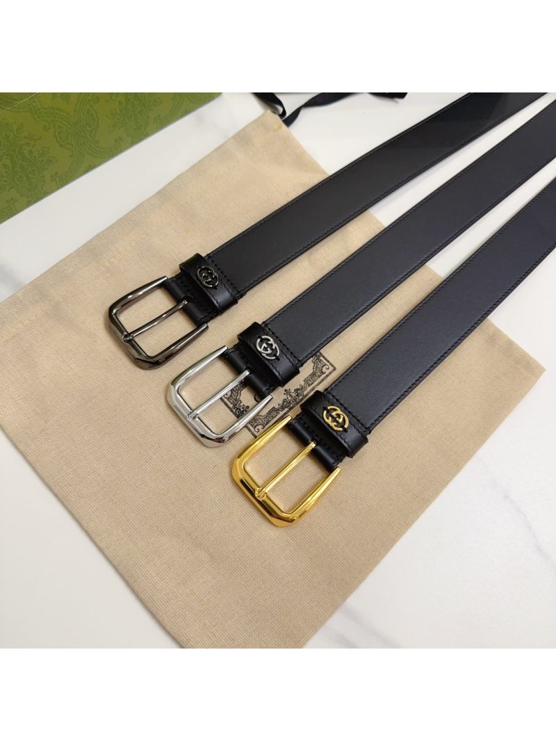 Gucci Belt With Square Buckle And Interlocking G 673921 Black Leather