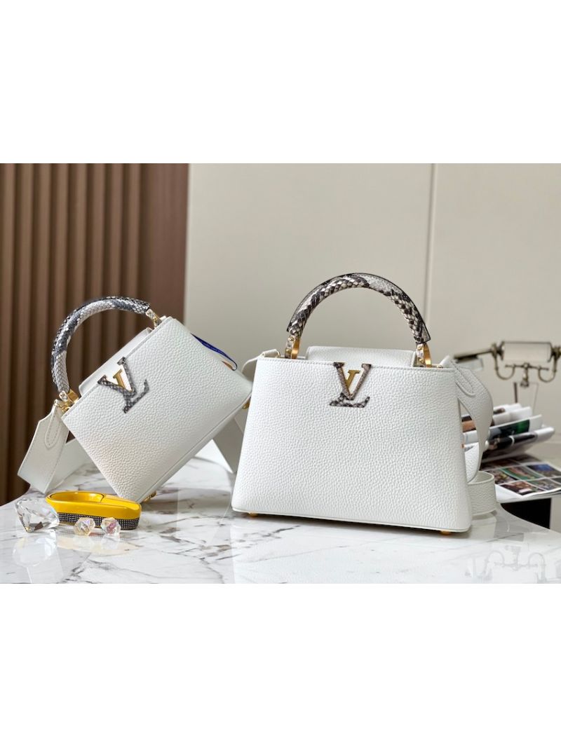 Louis Vuitton Capucines with python top handle and Flap Mini BB N96467 White