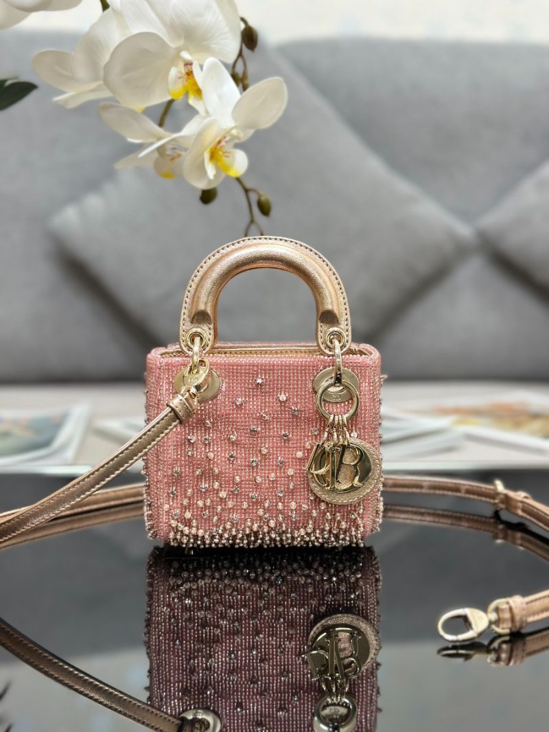 Dior Micro Lady Dior Bag Metallic Rose Gold Satin Gradient Bead Embroidery S0856