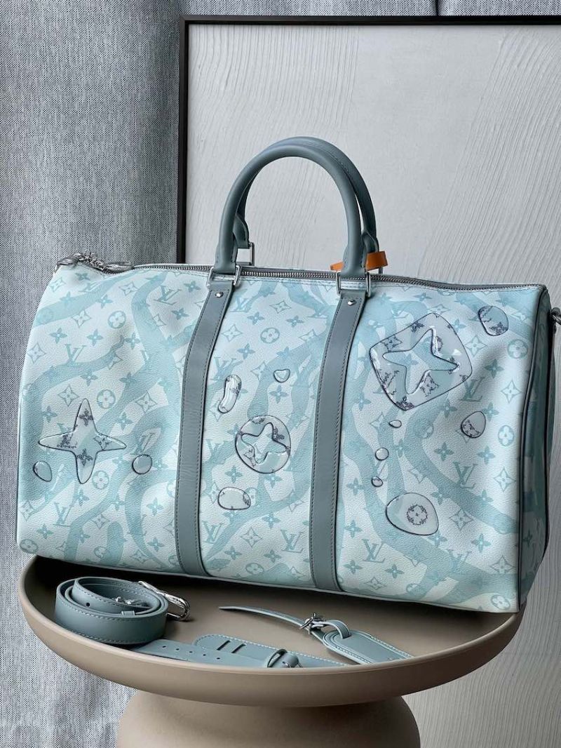 Louis Vuitton LV Keepall Bandoulière 50 Monogram Aquagarden Canvas M22570 Crystal Blue