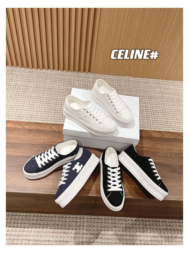 Celine Jane Low Lace-up Sneaker In Canvas And Calfskin 346272C