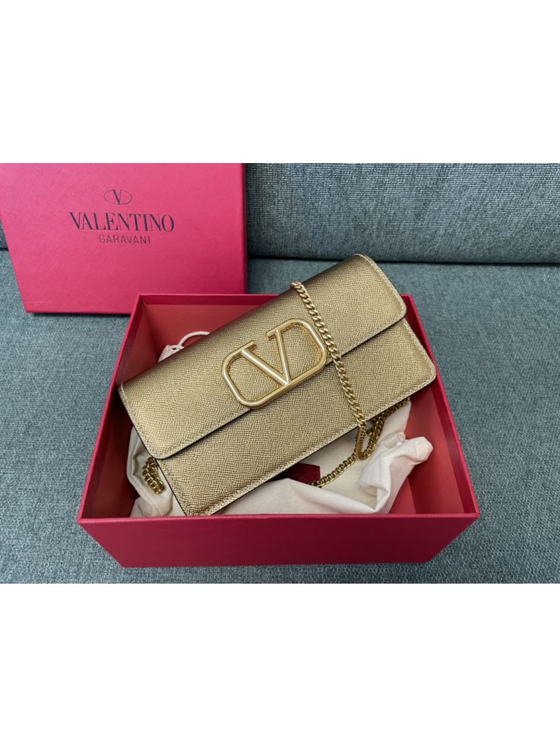 Valentino VLogo Signature Grainy Calfskin Wallet With Chain 5W2P0S93 Metallic Gold