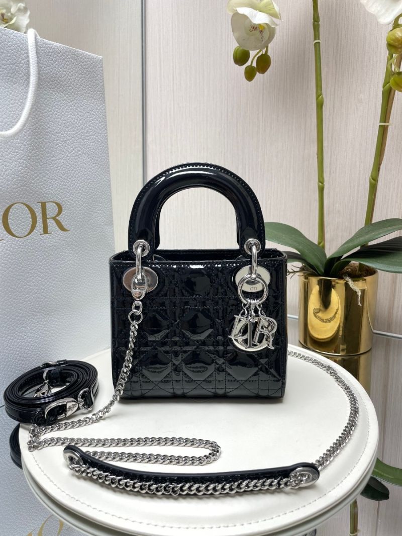Dior Mini Lady Dior Bag Patent Calfskin M0538 Black silver hardware