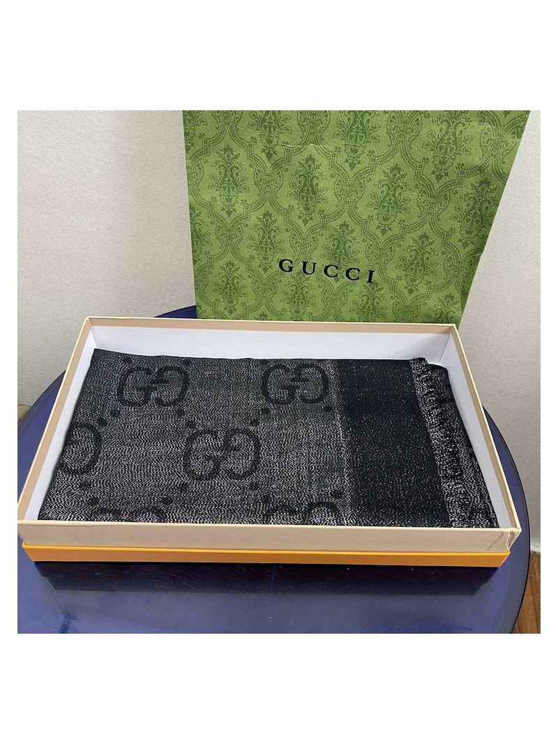 Gucci GG Metallic Lamé Jacquard Shawl 694839 Black