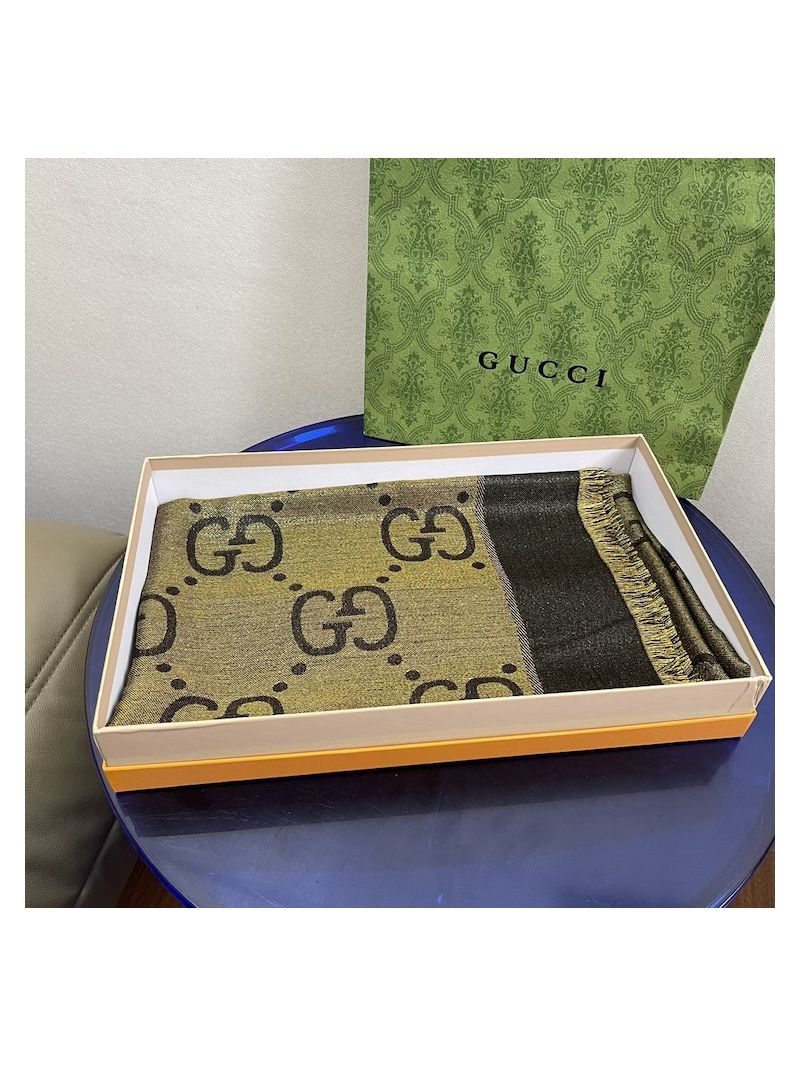 Gucci GG Metallic Lamé Jacquard Shawl 694839 Green
