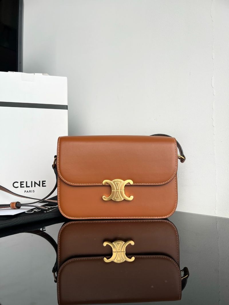 Celine Triomphe Bag Shiny Calfskin in Tan Color