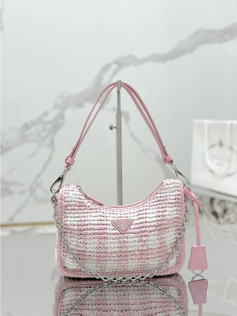 Prada Re-Edition Crochet Mini-bag Raffia 1BC204 Alabaster Pink