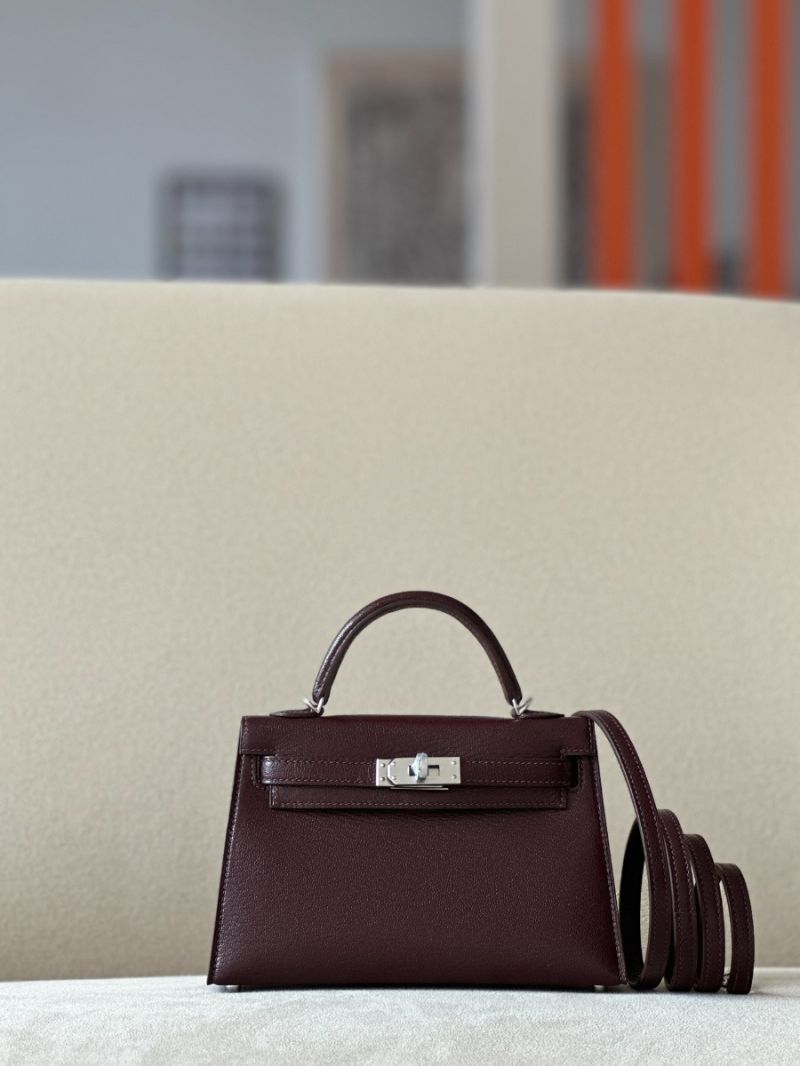 Hermès Chevre Mysore Leather Mini Kelly Sellier II 20 Bag OG Rough Sellier