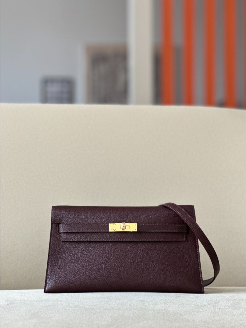 Hermes Kelly Elan Shoulder Bag in Chevre Mysore 0G Rough Sellier