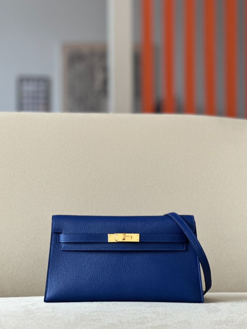 Hermes Kelly Elan Shoulder Bag in Chevre Mysore 73 Bleu Sapphire
