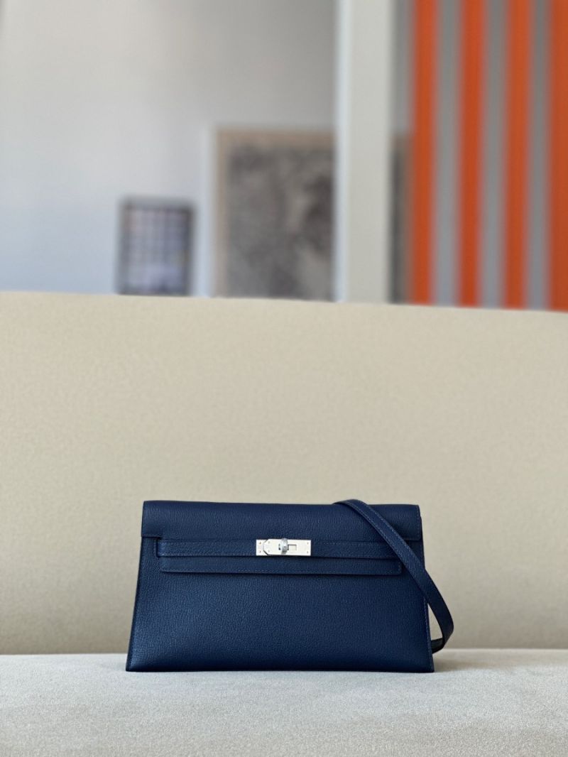 Hermes Kelly Elan Shoulder Bag in Chevre Mysore Deep Blue