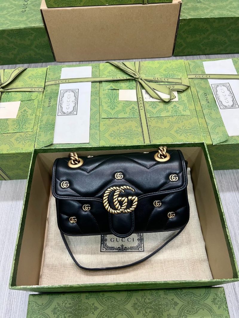 Gucci Double G Studs Marmont mini shoulder bag Matelasse Leather 446744 Black